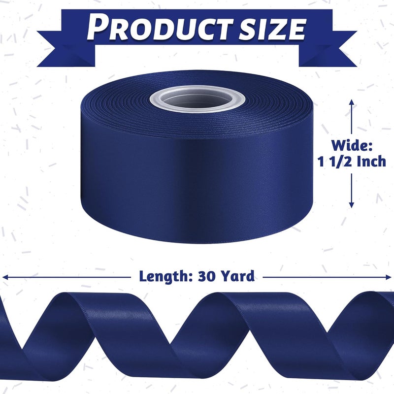 Fullive 1 1/2 Inch Navy Blue Ribbon, 30 Yards Navy Blue Ribbons for Crafts, Polyester Ribbon for Gift Wrapping for Birthday Graduate Christmas Decorations DIY Bows Wrapping Bouquet Floral Arrangements - Image 2